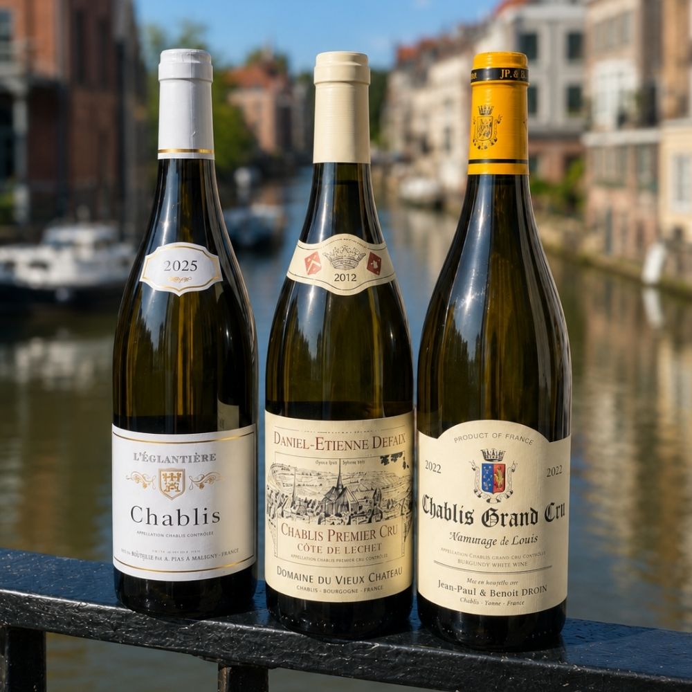 Wijnflessen Met Gracht Op De Achtegrond